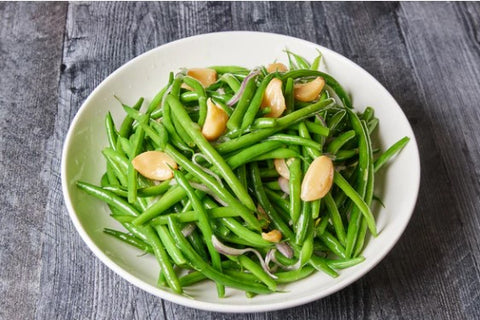 Haricot Vert with Red Onion & Roasted Garlic Oil
